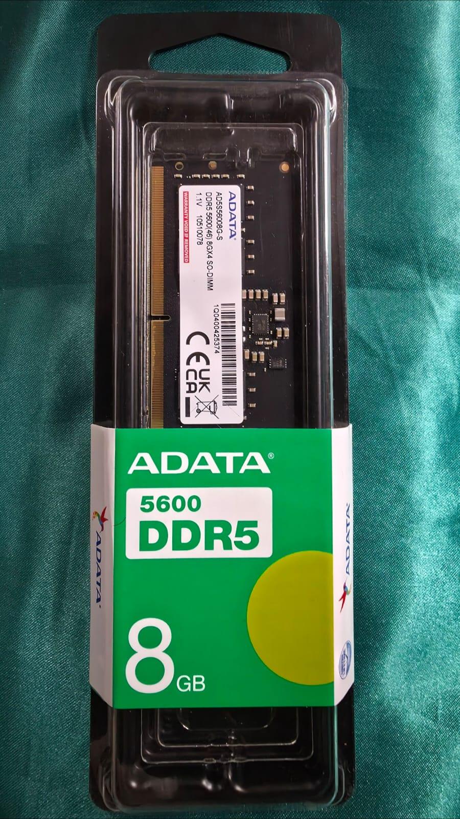 Memória RAM 8GB DDR5 5600MHz SO-DIMM ADATA - Novo